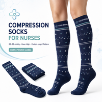 Chaussettes de compression pour infirmières 20-30 mmHg, hauteur genou, motif personnalisé, compression graduée, OEM, marque privée