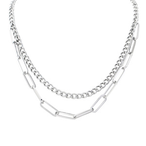 Layered <b>Titanium</b> Steel Clavicle Necklace Geometric Design Unisex Fashion Jewelry Double Chain Style - Product Image 1