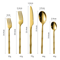 Ensemble de couverts en acier inoxydable 304 avec manche en bambou, couteau, fourchette, cuillère dorés et argentés, échantillon pour restaurant, mariage, fête