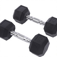 Mancuernas Hexagonales Recubiertas de Goma Inodoras, Barra Redonda de Acero Sólido, Mancuernas para Entrenamiento en Interiores, Par