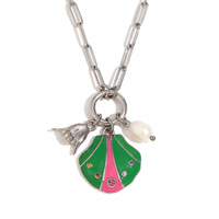 Collar con Colgante de Concha de Perla y Circonita de la Serie Ocean, Collar de Acero Inoxidable con Esmalte Colorido Resistente al Agua con Baño PVD de 18K para Mujer