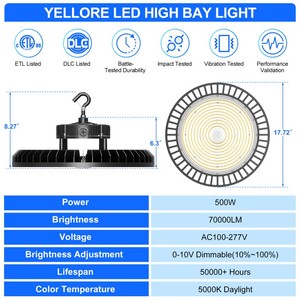 Lámparas LED UFO Highbay Inteligentes de 300W 400W 500W 75000Lm para Almacenes, Canchas de Bádminton, Garajes, Talleres, Lámparas Comerciales - Product Image 4