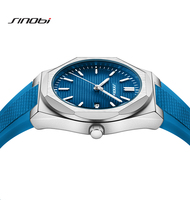 Montre à quartz de luxe SINOBI pour homme, sportive, étanche, bracelet en silicone, boucle en acier inoxydable, chronographe, boîtier octogonal, prête à l'emploi