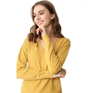 2024 primavera nuevo suéter suelto Vintage para mujer suéter de punto con cuello en V de color sólido suéter interior de manga larga