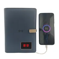 Cargador inalámbrico con USB, controlador de Flash, luz LED, tamaño A5, organizador de cuero PU con Banco de energía, Bloc de notas