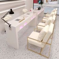 Meubles de salon de manucure de luxe, table et chaise de manucure doubles, vente en gros d'usine, salon de beauté professionnel en bois, style moderne du milieu du siècle