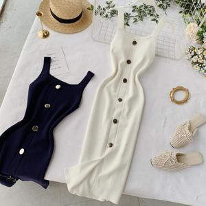 Robe d'été élégante en maille pour <span class=keywords><strong>femme</strong></span>, coupe ajustée, magnifique col carré, sans manches, décontractée, chemises pour femmes en gros - Product Image 1