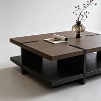 Table basse contemporaine en bois à double plateau avec rangement ouvert, table d'appoint carrée pour salon et bureau à domicile