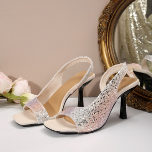 Sandales à talons hauts à bout carré pour femmes, nouvelle collection été, grande taille, talon aiguille, strass, élégantes, style romain, 43 - Product Image 6