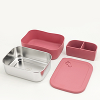 Boîte à lunch bento en acier inoxydable 304 et silicone avec séparateurs pour enfants et adultes, compatible micro-ondes et lave-vaisselle