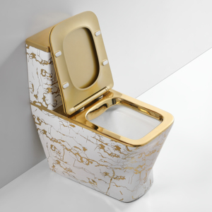 Thiết kế hiện đại vuông gốm một mảnh nhà vệ sinh bát commode thiết bị vệ sinh màu trắng và vàng phòng tắm tầng gắn vàng Nhà vệ sinh - Product Image 6