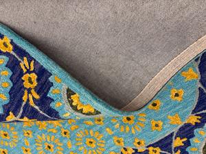 พรมขนแกะแบบถักมือลายดอกไม้สีฟ้าและเหลืองพรมอินเดียแบบกองสูงกันไฟฟ้าสถิตสำหรับห้องนั่งเล่นและห้องนอน - Product Image 4