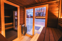 Ruang Sauna Listrik Kayu Cedar Merah Solid Modern yang Dapat Disesuaikan untuk Luar Ruangan, Kapasitas 4-6 Orang, Dilengkapi Ruang Ganti, Ramah Lingkungan, Desain Ringan