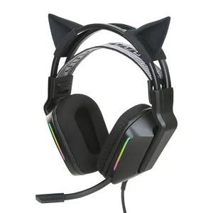 ENC noise cancelling headset for girls cute cat headphone wireless gaming headphone factory 2.4G gaming headset