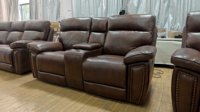 Sofá Reclinable de Cuero con Decoración de Bordes Metálicos, Elegante y Lujoso Juego de Sala de Estar