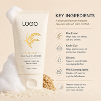 Nettoyant Moussant Doux à l'Argile de Riz, Texture Crème, Non Comédogène, Sans Savon, Équilibré en pH, Adapté aux Peaux Sensibles et à Tendance Acnéique