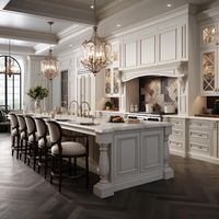 Cuisine sur mesure de style français, armoires de cuisine haut de gamme en bois massif avec design de panneaux sculptés