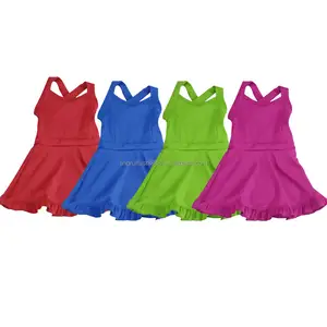 فستان بناتي للأطفال لممارسة اليوجا بالصيف للبيع بالجملة ملون ومخصص ومخصص رياضي فستان بناتي للنوادي مع شورت