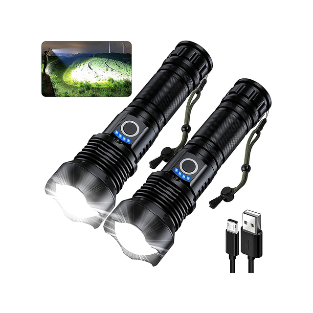 Zoomable Waterproof Long Range Brightest Rechargeable Flashlights High Lumens 10000 High Powered Flashlight with 5 Modes