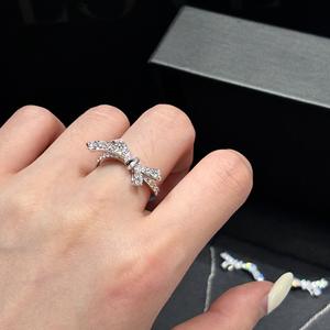 Anillo de Plata de Ley S925 de Lujo con Diamantes Completos y Lazo de Cinta, Anillo de Moda Exquisito para una Mujer con Estilo - Product Image 4