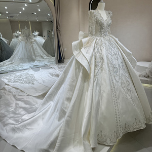 Abito da <span class=keywords><strong>sposa</strong></span> principale a manica lunga stile grande coda corte pesante industria con scollo a V abiti da <span class=keywords><strong>sposa</strong></span> Dw0074 - Product Image 3