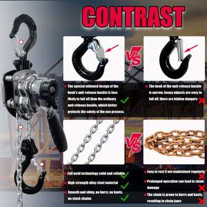 Мини-лебедка 1/2 тонн 0,5 тонн, цепная таль, 20 футов, Алюминиевый сплав, мини-съемник, цепь G80 с предохранительным крюком - Product Image 2