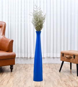 Florero Moderno de Metal Azul, Alto, Hecho a Mano, Decorativo - Product Image 2