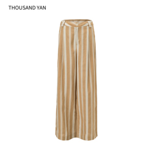 Pantaloni <span class=keywords><strong>a</strong></span> Gamba Larga da Donna in Misto <span class=keywords><strong>Lino</strong></span> <span class=keywords><strong>a</strong></span> <span class=keywords><strong>Righe</strong></span> Verticali, Vita Alta, Traspiranti - Product Image 1