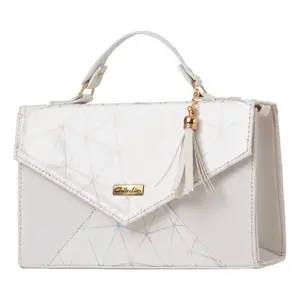 Bolso Bandolera Fana para Mujer, con Asa Única, Color Blanco, PU, Patrón Geométrico, Cierre de Cremallera, 7 Pulgadas, Bolso de Hombro Moderno para el Verano - Product Image 3