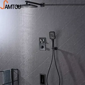 SAMTOU set Pancuran termostatik, set Pancuran 3 fungsi, di dinding, hitam, tersembunyi, harga komersial, keran shower dengan cerat