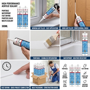 Mastic et mastic acrylique monocomposant imperméable et peignable pour fenêtres et portes, séchage rapide, pour peintres - Product Image 5