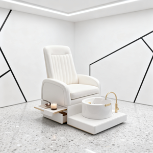 Fauteuil de pédicure spa de luxe blanc avec plateforme, système de jets de massage, lampe LED, équipement de salon de manucure - Product Image 1