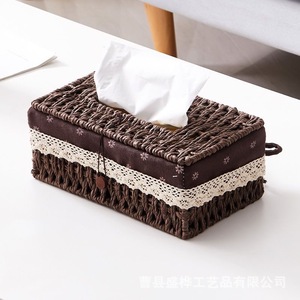 Handmade Woven <b>Tissue</b> Box <b>Paper</b> Rope Brown With Lace Car Living Room Bathroom Decor Pull Out <b>Tissue</b> Storage - Product Image 4
