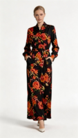 Robe longue élégante de haute qualité pour femme, col en V, taille empire, coupe trapèze, couleur unie, mode automne