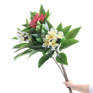 SLF052 Nouvelle branche de fleurs artificielles de Plumeria Rubra Frangipani <span class=keywords><strong>Frangipane</strong></span> à 15 feuilles pour la décoration de table de mariage, de bureau, de maison, d'hôtel - Product Image 1