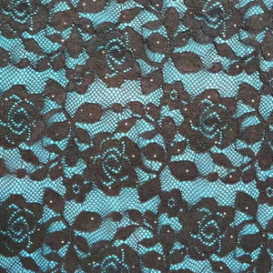 Elastic Rose Flower Design <strong>Heavy</strong> <strong>Lace</strong> <strong>Fabric</strong> With Beads and Sequins - Product Image 2