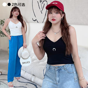 Runqi Camisole Grande Taille Col en V Élastique Débardeur Noir Blanc Coton Vêtements Casual pour Femmes N8328 - Product Image 5