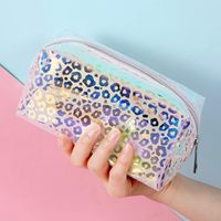 Pochette de maquillage transparente avec logo personnalisé, motif léopard, paillettes, trousse de toilette de voyage