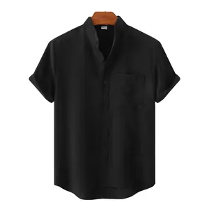 2023 summer new men's short sleeve solid color men's shirt belt pocket