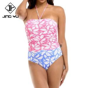 Maillot de bain une pièce à imprimé plage, à cordon de serrage, à col halter, à volants, personnalisé, en nylon durable, très vendu - Product Image 1