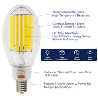 Ampoule LED de haute qualité 16500LM 120V-277V, culot EX39, 3 puissances sélectionnables, ampoule LED HID adaptée aux éclairages à haut mât, certifiée ETL FCC
