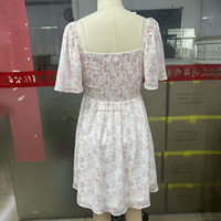 Robe Courte Femme en Mousseline Imprimé Floral Personnalisé, Col Cœur, Manches Bouffantes, Buste Froncé Élégant, Taille Haute, Coupe Trapèze