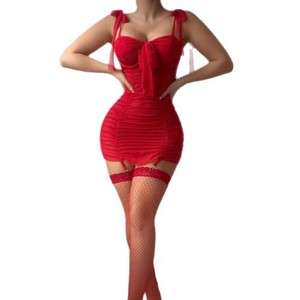 Camisón sexy de verano con malla, falda plisada push-up que realza la cadera, transparente, para conjunto de vestido ajustado. - Product Image 1