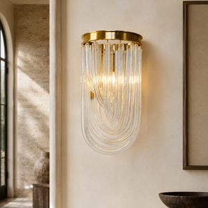 Modern Brass And Curved Glass <b>Wall</b> <b>Sconce</b> For Living Room And Bedroom - Product Image 1