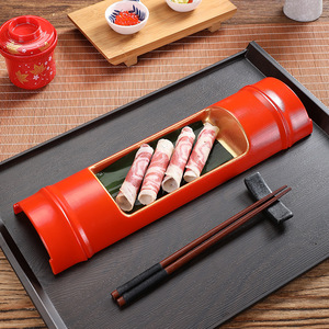 Plateau de service pour sushis, style japonais, rouge et or, pour usage hôtelier - Product Image 1