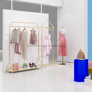 Scaffale per <span class=keywords><strong>abbigliamento</strong></span> da pavimento in oro di fascia alta appendiabiti in metallo espositore per vestiti scaffale per <span class=keywords><strong>negozio</strong></span> di <span class=keywords><strong>abbigliamento</strong></span> Boutique - Product Image 2