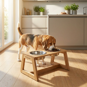 Supporto <span class=keywords><strong>per</strong></span> ciotole <span class=keywords><strong>per</strong></span> animali domestici in legno con struttura a W estetica, gambe trapezoidali, altezza 7,9 pollici, doppie ciotole in acciaio <span class=keywords><strong>per</strong></span> una casa moderna - Product Image 2