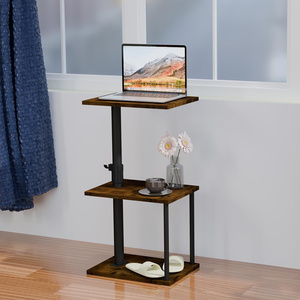 Moderner 360° Drehbarer Eck-Couchtisch mit Höhenverstellung, Ladestation, Steinplatte, Holzrahmen und Metallbeinen - Wohnzimmer - Product Image 2