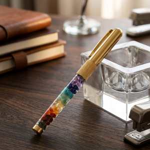 Bolígrafo de Cristal de 7 Chakras, Bolígrafo de Resina de Latón Chapado en Oro, Bolígrafo Decorativo Feng Shui - Product Image 3