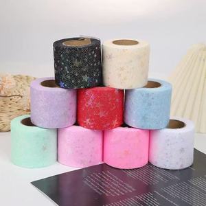 Nastro in Tulle a Stella a Cinque Punte Iridiscente 6cm*25 Yards, in Poliestere, per Natale, Serigrafato, Fai da Te, per Fiocchi e Decorazioni per Bambini - Product Image 3